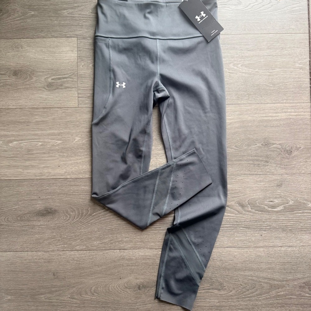 Under Armour Womens High Rise Ankle Legging Gray Fitted Mesh Laser Cut SM NEW